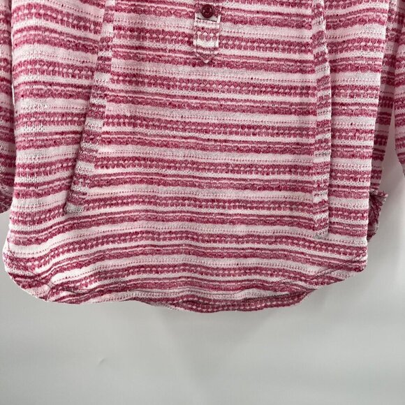 Ann Taylor Loft Womens Tie Neck Long Roll Tab Sleeve Blouse Pink/White Striped S - Picture 7 of 11